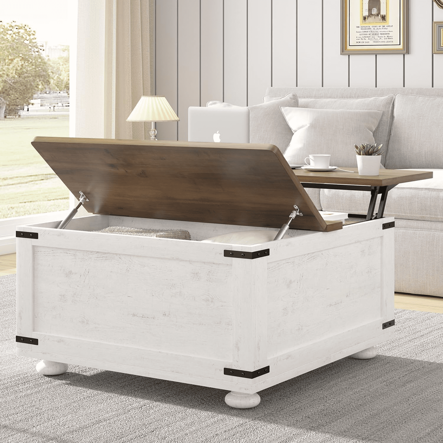 Farmhouse Lift Top Coffee Table with Storage White Lift Top Coffee