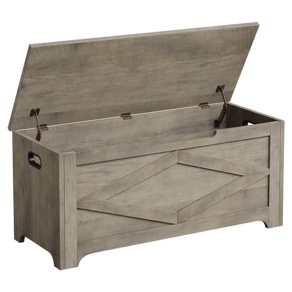Farmhouse Lift-Top Storage Bench with Slow-Close Hinges, 300 lb Capacity and Side Handles for Entryway or Bedroom, Washed Gray Pattern