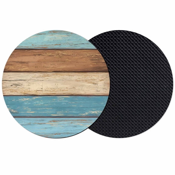 Farmhouse Light Blue Brown Coasters Set of 2, Absorbent Coasters for Drinks, Vintage Wooden Striped Coaster for Desk Coffee Table Protection, Home Decor House Warming Gifts 4"