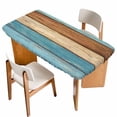 thumbnail image 1 of Farmhouse Light Blue Brown Table Cloths for 3 Foot Rectangle Tables, Vintage Wooden Striped Patio Waterproof Elastic Fitted Tablecloths, Washable Rectangular Table Cover for Camping, 1 of 8