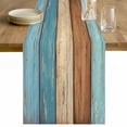 thumbnail image 1 of Farmhouse Light Blue Brown Table Runner - 108 Inch Long Vintage Wooden Striped Cotton and Linen Blended Dress Scarves Farmhouse Table Runner for Kitchen Dining, Coffee Table, 13" x 108", 1 of 8