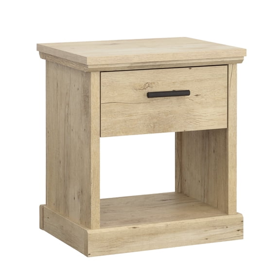 Farmhouse Light Brown Oak Finish Nightstand, Engineered Wood 1-Drawer with Open Shelf for Bedroom Use