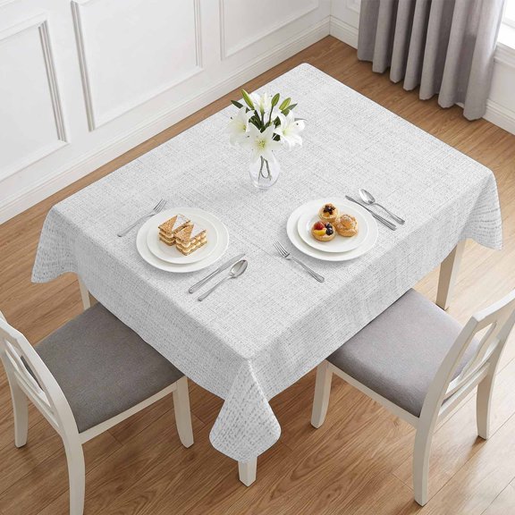 Farmhouse Light Gray Flax Table Cloth 60x84in, Waterproof Rectangle Tablecloth Wipeable Tablecloths Retro Linen Burlap Texture Table Covers for Dining Tables Party Indoor Outdoor