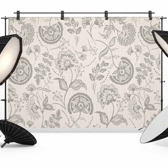 Farmhouse Light Grey Floral Backdrop for Photography, Linen Boho Paisley Flower Rustic Photo Backdrop Portrait Background Party Banner Photo Backgrounds for Studio Booth Props, 10x8ft