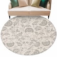 thumbnail image 1 of Farmhouse Light Grey Floral Washable Round Area Rug 7 ft, Linen Boho Paisley Flower Rustic , Soft Non Slip Rugs Stain Repellent Indoor Felt Carpet for Living Dining Room Bedroom Home Office, 1 of 9
