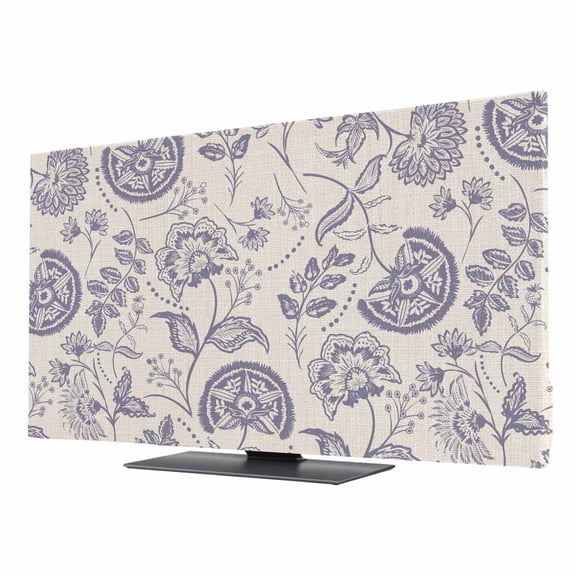 Farmhouse Light Purple Floral TV Dust Cover 24 Inch, Linen Boho Paisley Flower Rustic Computer Monitor Cover Dustproof Stretchable Indoor TV Screen Protector for LED LCD Universal Monitors