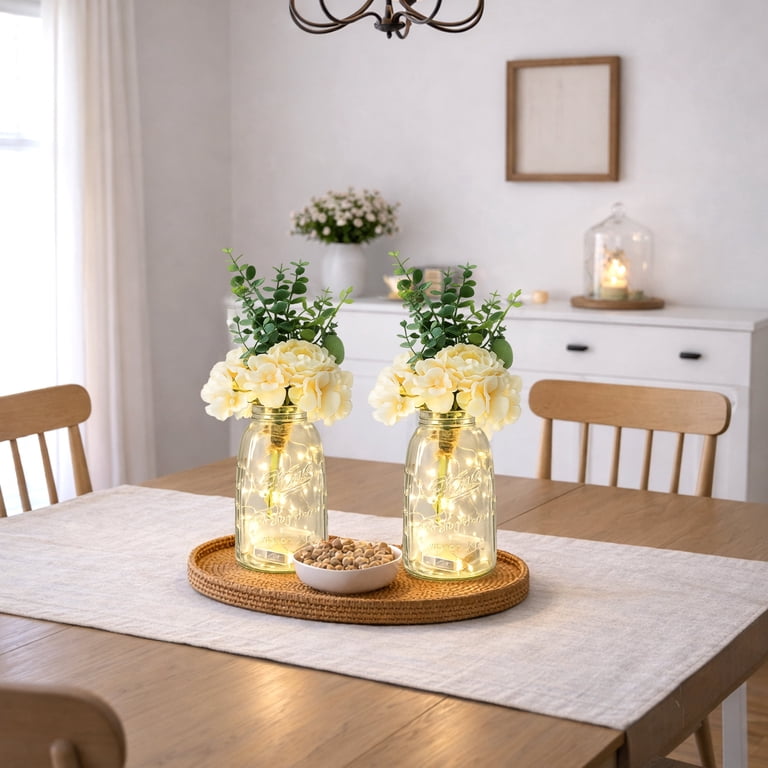Farmhouse Lighted Mason Jar Centerpiece