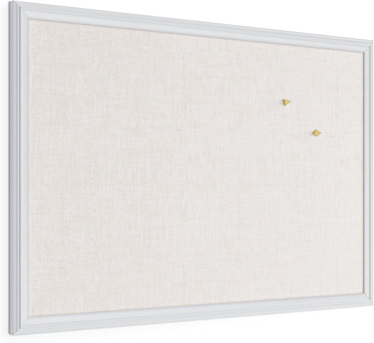 Farmhouse Linen Bulletin Board, 30" x 20", White Wood Frame, Wall Mounted Pin Board for Home Office, Classroom & Kitchen, Includes Push Pins