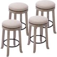 thumbnail image 1 of Farmhouse Linen Round Bar Stools Set of 4, 360° Swivel 25.6" Counter Height Stools with Solid Wood Legs Backless Low Barstools with Footrest for Home Bar Kitchen Island, Beige, 1 of 9