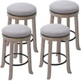 thumbnail image 1 of Farmhouse Linen Round Bar Stools Set of 4, 360° Swivel 25.6" Counter Height Stools with Solid Wood Legs Backless Low Barstools with Footrest for Home Bar Kitchen Island, Grey, 1 of 18