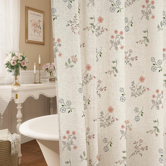 Farmhouse Linen Shower Curtain, Boho Garden Floral Curtain, 72 x 84 | Linen Blend Fabric, Farmhouse Vintage Botanical Design, Cottagecore Charm, French Country Romance, Rustic Chic, Cute Girly