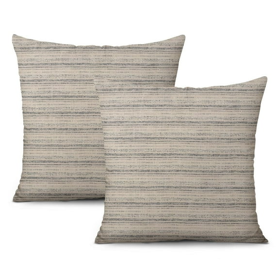 Farmhouse Linen Throw Pillow Covers, Set of 2 - 16x16inch, Black & Beige Stripe Patchwork, Modern Boho Accent for Sofa, Bed, Chair