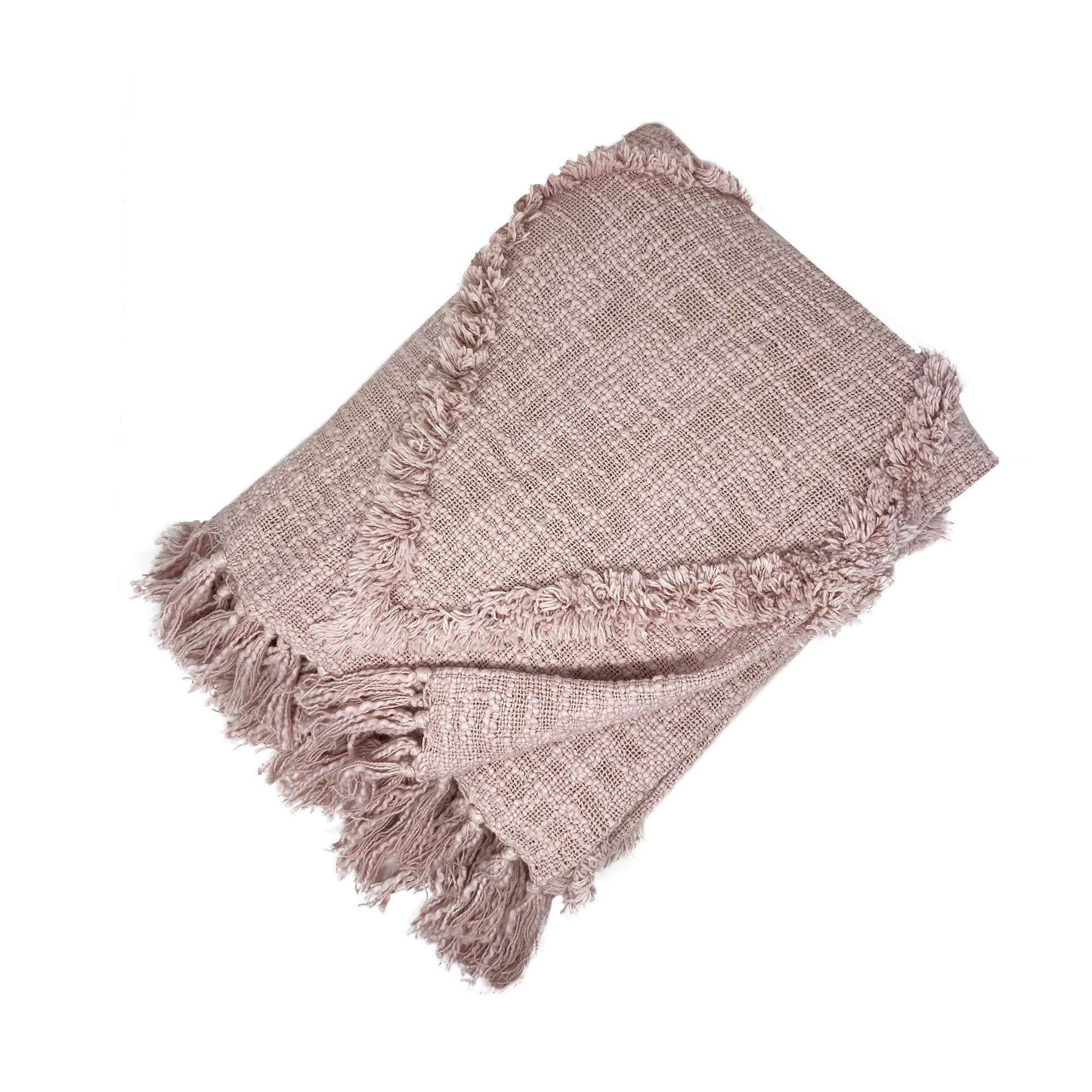 Blush Cotton Diamond Tufted Fringe Throw Blanket 50" x 60"