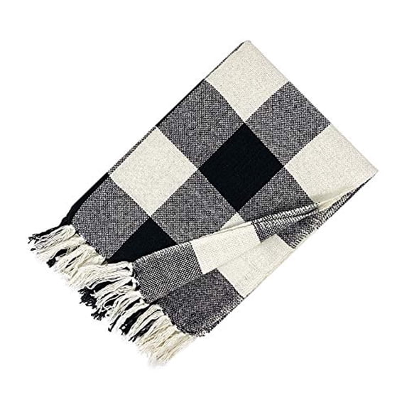 Elrene Home Fashions Farmhouse Living Buffalo Check Cozy Fringe Blanket Throw for Couch Sofa Bed Everyday 50 x60 Single Black