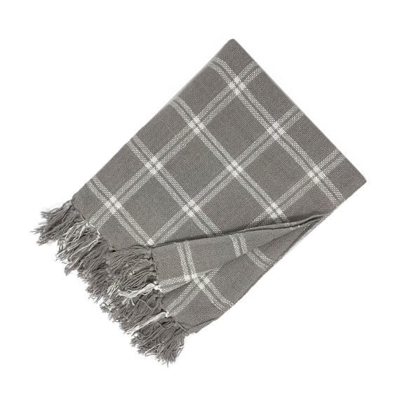 Farmhouse Living Double Windowpane Plaid Fringe Throw Blanket