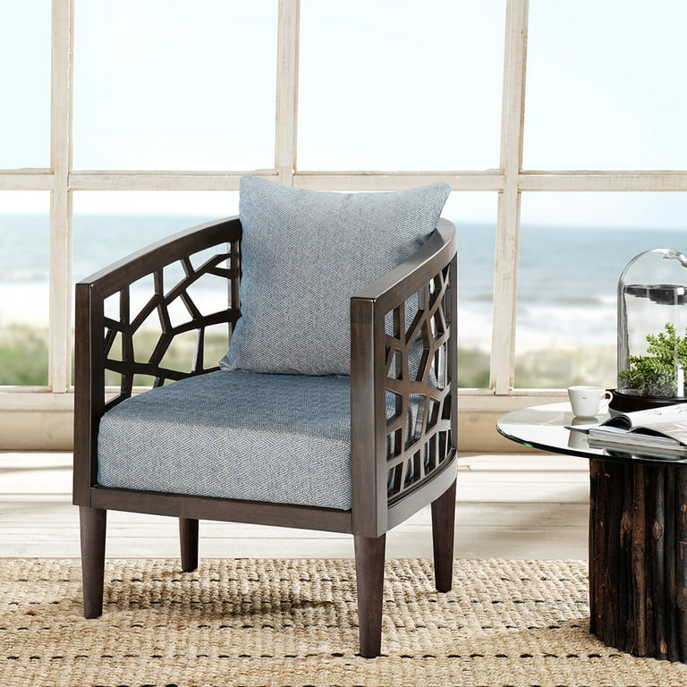 Farmhouse Living Room Chair Crackle Accent Chair with Fretwork