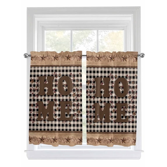 Farmhouse Living Room Curtains 2 Panel, Vintage Country Texas Star Plaid Wooden Grain Cafe Window Treatment, Farmhouse Bedroom Bathroom Kitchen Curtains Drapes 104"x54"