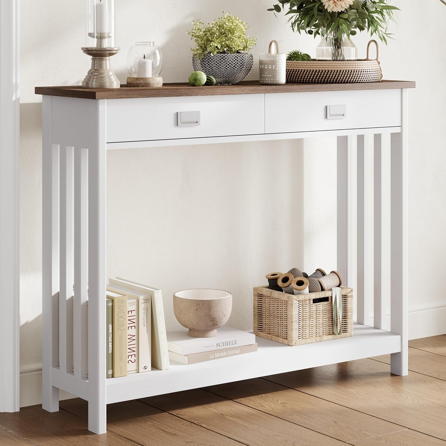 Farmhouse Long Entryway Table with Drawer, Mission Narrow Console Sofa ...