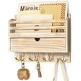thumbnail image 1 of Farmhouse Mail Organizer Wall Mount – Decorative Key and Mail Holder for Wall with Drawer Organizer and 7 Key Hooks – Apartment Essentials for Home Decor (Natural Wood), 1 of 6