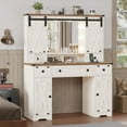 thumbnail image 1 of Farmhouse Makeup Vanity Desk with Lighted Hollywood Mirror and Storage for Bedroom,Large Vanity Desk with Charging Station, Dressing Table with Shelves & 3 Drawers & 2 Cabinets, Lights Adjustable, 1 of 8