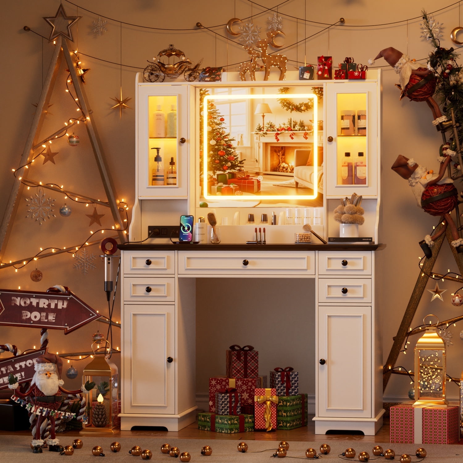fairy lights for dressing table Elegant Arch Vanity Mirror with LED Lighting main image 0
