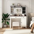 thumbnail image 1 of Farmhouse Makeup Vanity with Mirror and Lights,41.73" Wide Vanity Desk ,Vanity Table with 4 Drawers and 1 Cabinet,3 Color Modes, Dressing Table for Bedroom, 1 of 12
