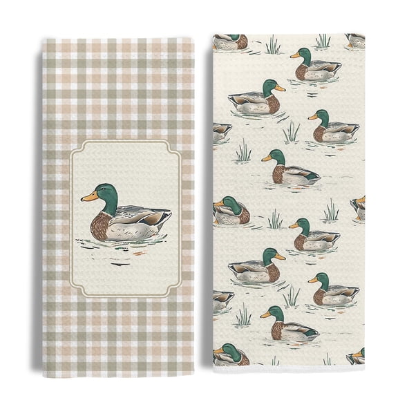 Farmhouse Mallard Duck Kitchen Towels Set of 2,Ducks Lover Dish & Hand Towels for Kitchen & Bathroom Decor,Duck Gifts for Women Lovers,16x24 Inch