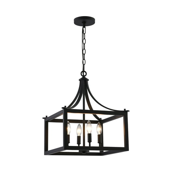 Farmhouse Matte Black Pendant Light4 Lights Industrial Lantern Pendant Light With Metal Cage Adjustable Height for Entryway, Foyer, Bedroom, Dining Hall,Kitchen Island,Dining Room(Bulb not included)