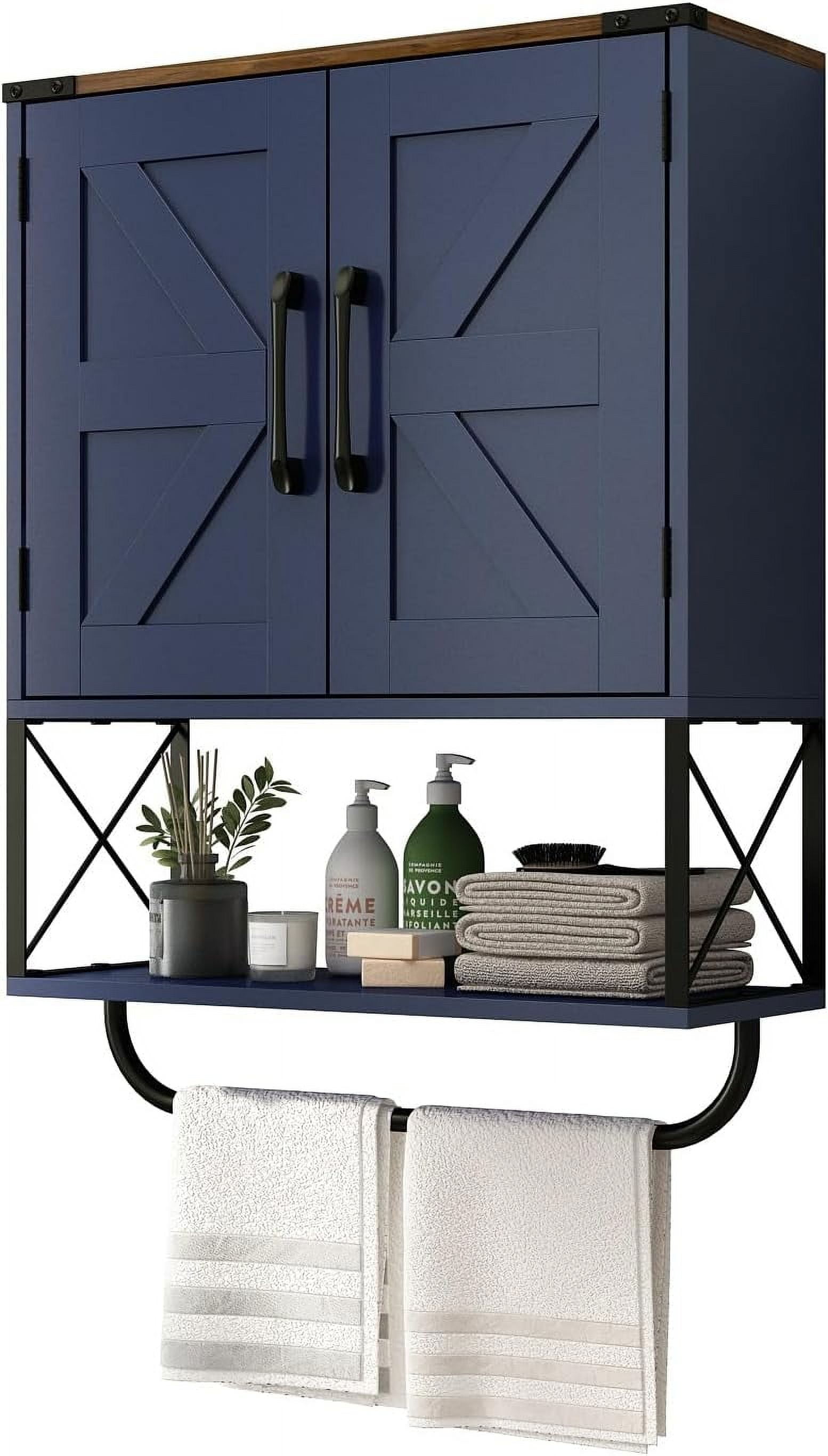 Farmhouse Medicine Cabinet with 2 Barn Door, Boho Wood Wall Mounted ...