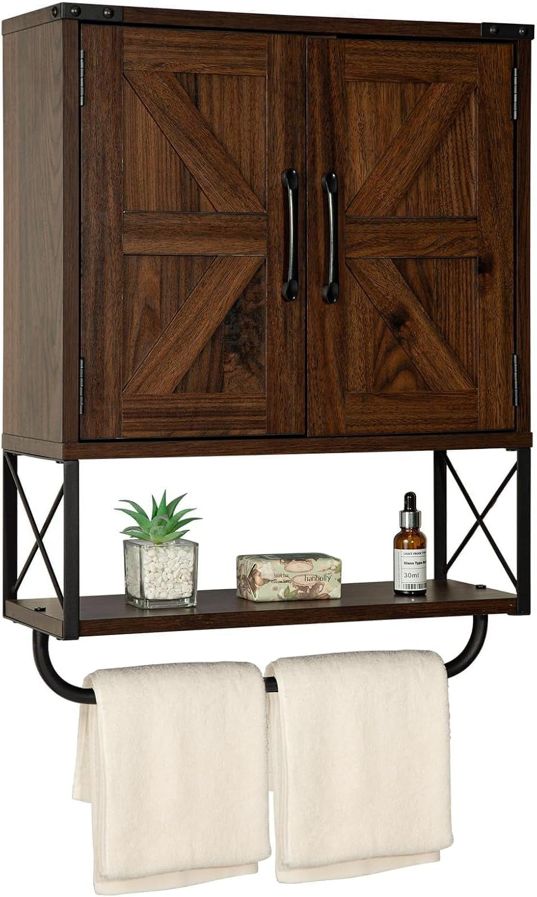 Farmhouse Medicine Cabinet with 2 Barn Door,Wood Wall Mounted Storage ...