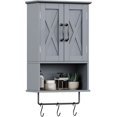 thumbnail image 1 of Farmhouse Medicine Cabinet, Bathroom Wall Cabinet with Adjustable Shelf, Towel Bar, 3 Hooks, Over The Toilet Storage Cabinet for Bathroom, Kitchen, Grey, 1 of 16