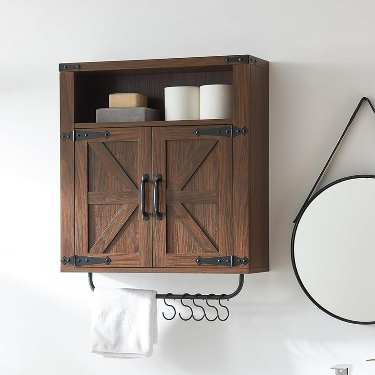 Rustic Wooden Shelf With Barn Door Storage And Hooks Rustic Wooden Shelf With Barn Door Storage And Hooks