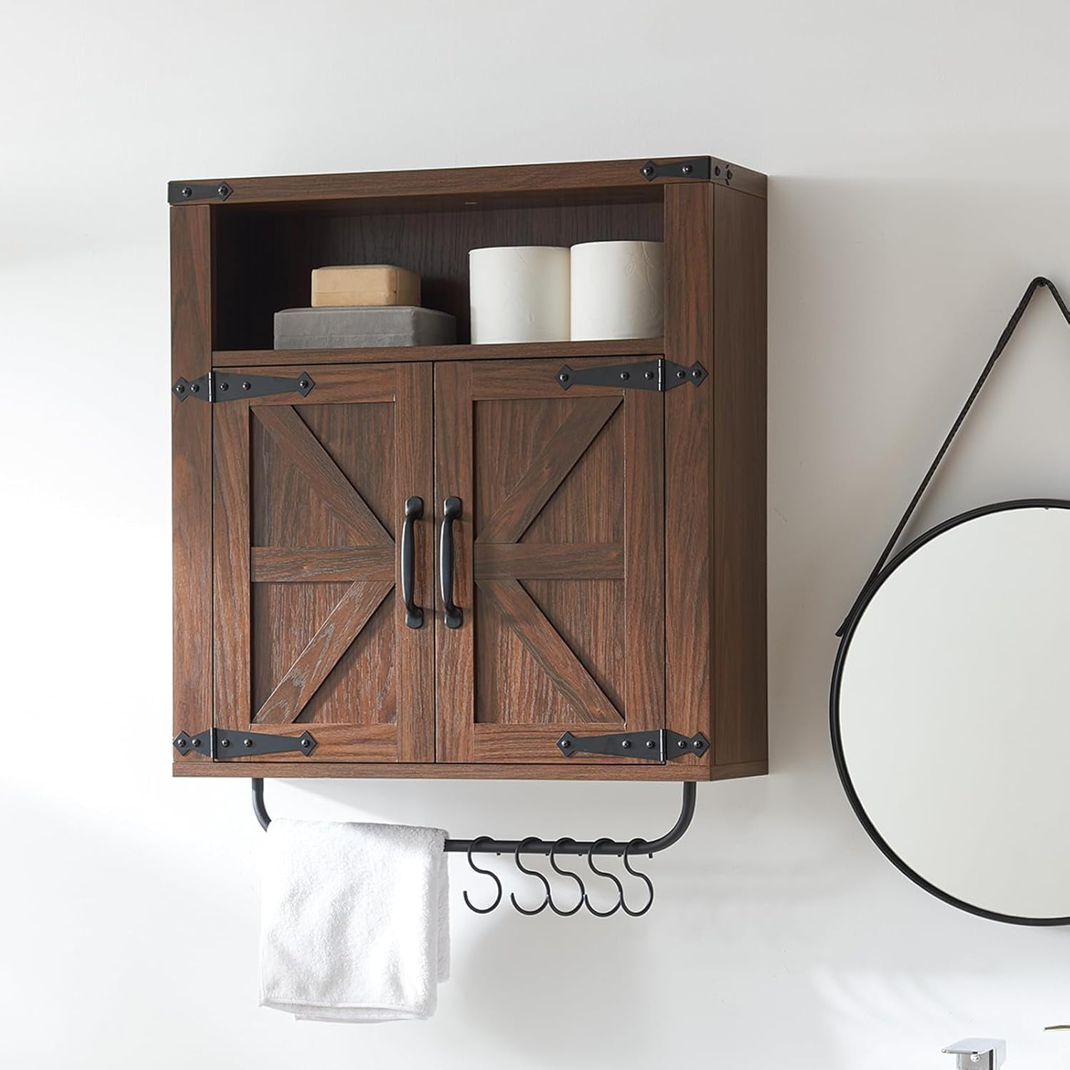 Farmhouse Medicine Cabinet with Two Barn Door, Rustic Wood Wall Cabinet ...