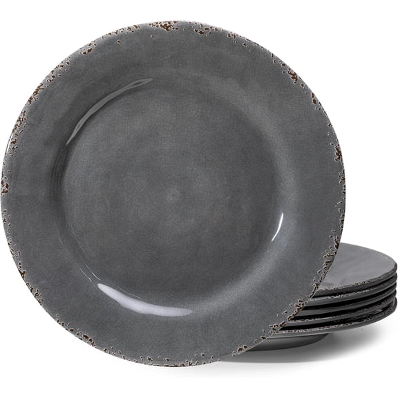Farmhouse Melamine Dinner Plates Set of 6,Break and Chip Resistant Kitchen Plates, BPA Free 6pcs Dinner Dishes Set, 11 Inch Lightweight larger Melamine Salad Plates for Everyday Use, Gray…