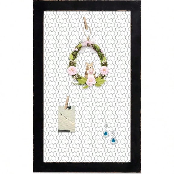 Farmhouse Memo Board Chicken Wire Frame Black Large Bulletin Boards For Walls Hanging Photo Display Board Or Jewelry Organizer Wall Grid Panels Decorative Vision Board For Desktop Office