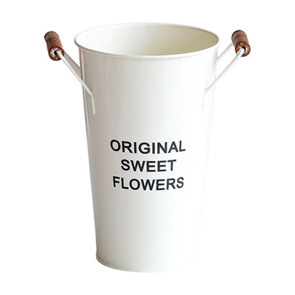 Farmhouse Metal Flower Vase Wedding Decor, Rustic Iron Milk Can Jug Vase with handles Flower Bucket for Table Centerpiece Valentine Home (7 Inch,Beige-B)