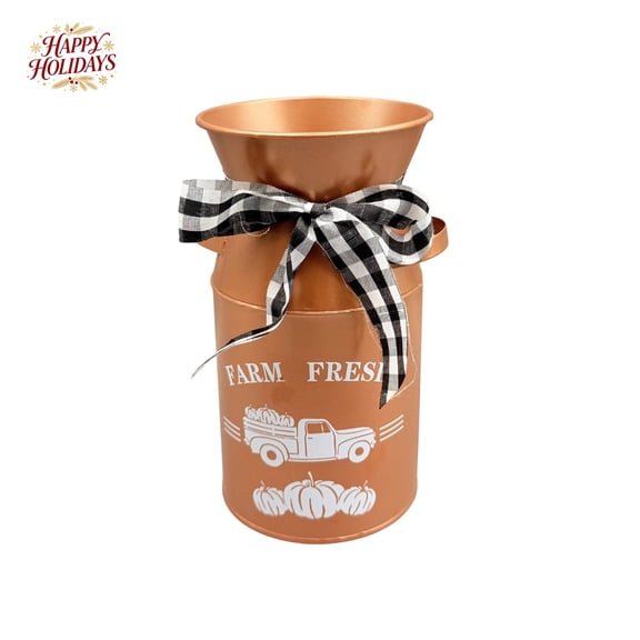 Farmhouse Metal Milk Can Vase with Handles, Vintage Rustic Milk Bucket for Flower Arrangement Decoration & Storage, Fall Christmas Tabletop Centerpiece, Xmas Tiered Tray Decor