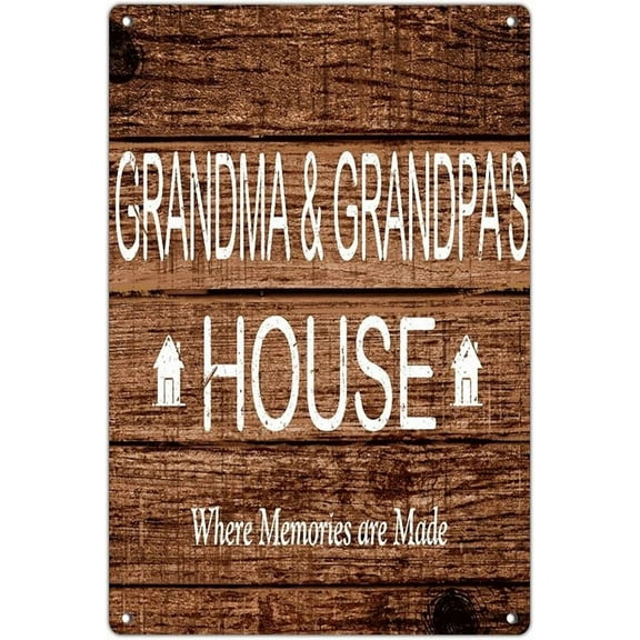 Farmhouse Metal Signs Grandma & Grandpa's House Where Memories Are Made Home Decor Metal Plaque for Bedroom Porch Outside Art Poster Gift for Lounge 8x12in