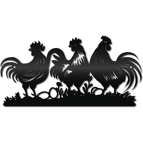 Farmhouse Metal Wall Decor Hanging Sculpture Wall Art Rooster Hen Chick Egg Rustic Sign Wall Silhouette Artwork Decoration for Indoor Outside Home Office Hotel Black 11.8 x 5.9 Inch