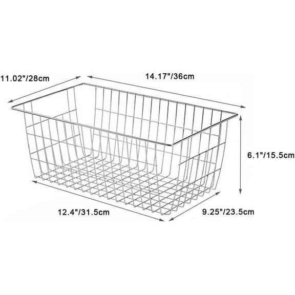 Farmhouse Metal Wire Storage Baskets - Large Chrome Organizer Bin for Kitchen Pantry, Freezer, Garage - 3 Pack