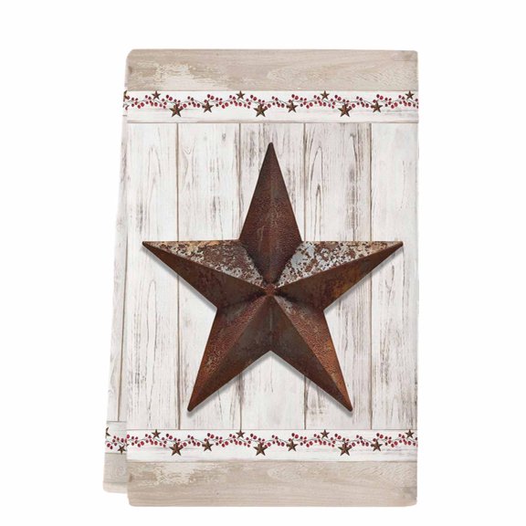 Farmhouse Microfiber Kitchen Towel, Rustic Brown Country Star Barn Berry Wooden Soft Absorbent Dish Towels, Quick Drying Washable Dishcloths for Kitchen Cleaning, Drying Dishes, 18x28 Inches