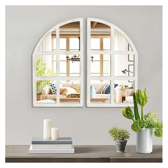 Farmhouse Mirror, Arch Window Wall Mirror for Kitchen Bedroom Living Room Wall Decor, Set of 2