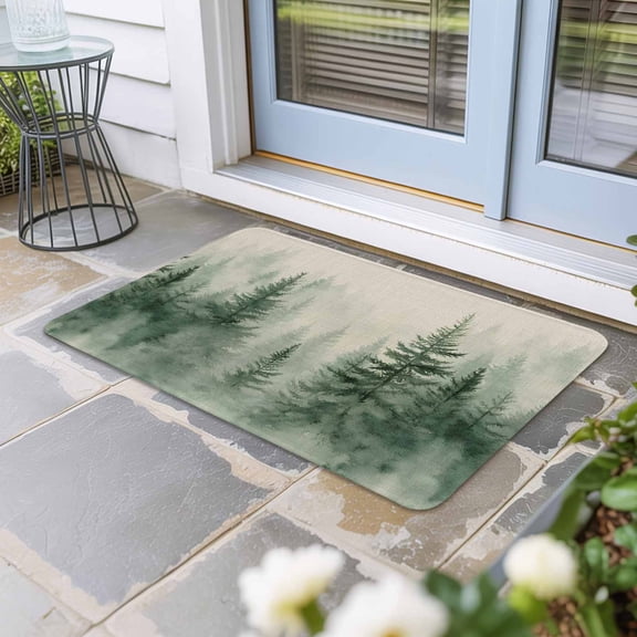 Farmhouse Mist Forest Door Mat Indoor Outdoor, Vintage Trees Natural Landscape Non Slip Welcome Mat with Rubber Backing, Absorbent Fabric Front Door Mats Entryway Rug for Home Patio Entrance 24"x36"