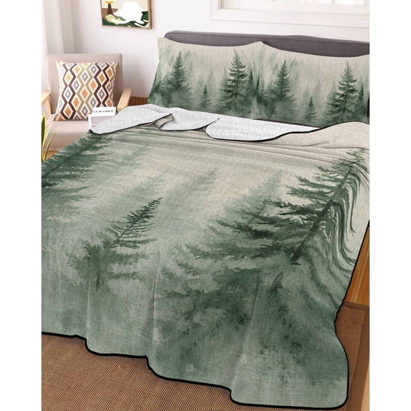 Farmhouse Mist Forest King Size Down Alternative Comforter, Lightweight Comforter Quilt Bedding Set with Pillow Shams Vintage Trees Natural Landscape All Seasons Bed Comforter Duvet Insert 96"x106"