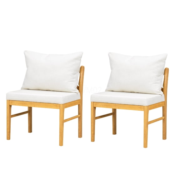 Farmhouse Modern Dining Chairs Set of 2, Natural and White Upholstered Seats with Rattan Backs