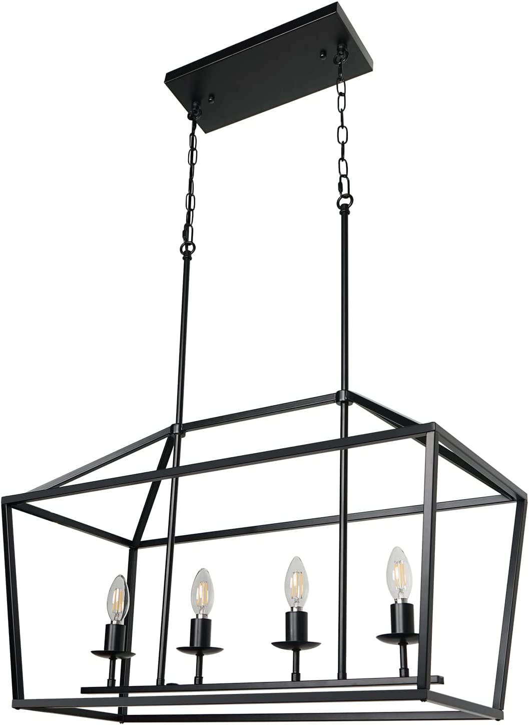 Farmhouse Modern Kitchen Island Chandelier, Industrial Black Island