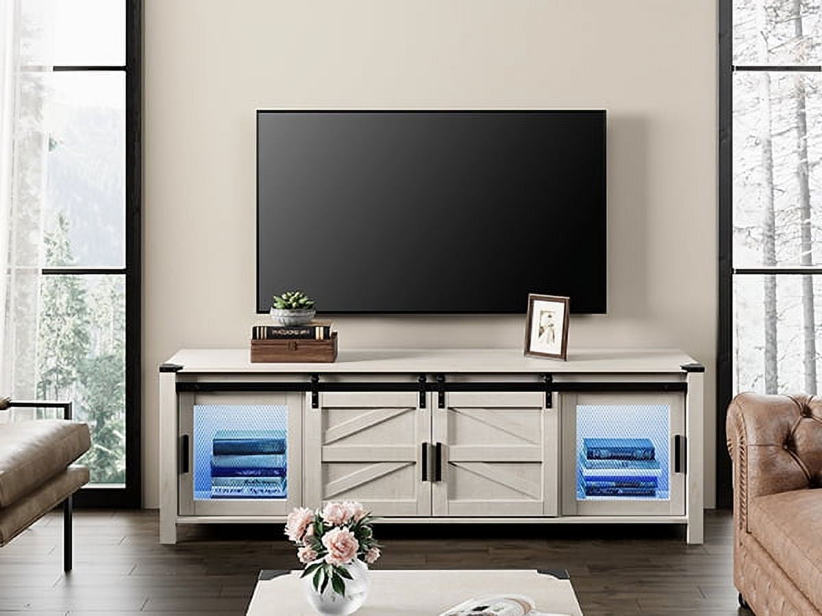 Free Shipping! Farmhouse Modern Wood Entertainment Center with blue LED ...