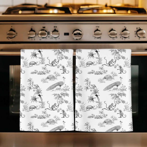 Farmhouse Monkey Kitchen Towels Set of 1, Vintage Plants Rustic Turtles Peacock Absorbent Dish Towels for Kitchen, Microfiber Hand Towel, Quick Drying Tea Towel for Cleaning Decorative Dishcloths
