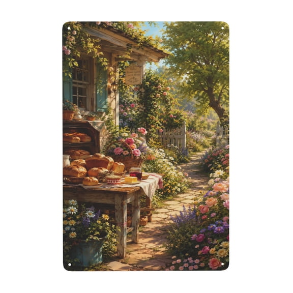 Farmhouse Morning Country Cottage Garden Metal Wall Decor, Tin Sign for Home, Bar8x12 inch