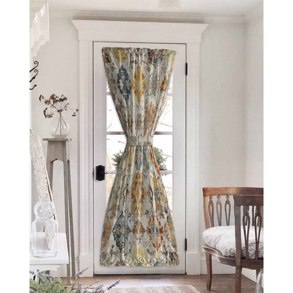 Farmhouse Morocco Blackout Door Curtains for French, Glass,Front, Back, Patio Door, Boho Abstract Shabby Texture Art Thermal Insulated Rod Pocket Window Curtain Drapes With Tiebacks 25"x72"
